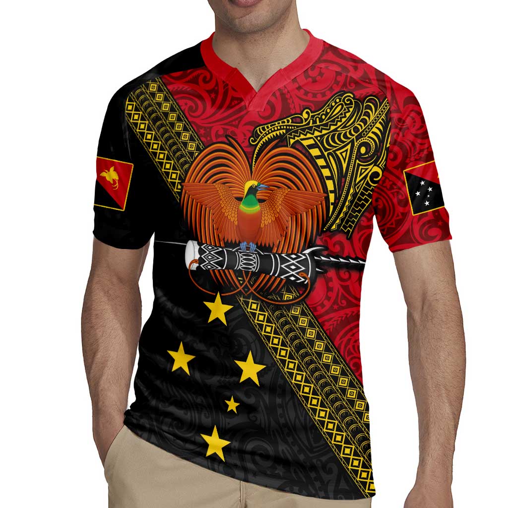 Papua New Guinea Goroka Show Rugby Jersey Bird-of-paradise and Melanesian Tattoo Pattern LT03 - Polynesian Pride