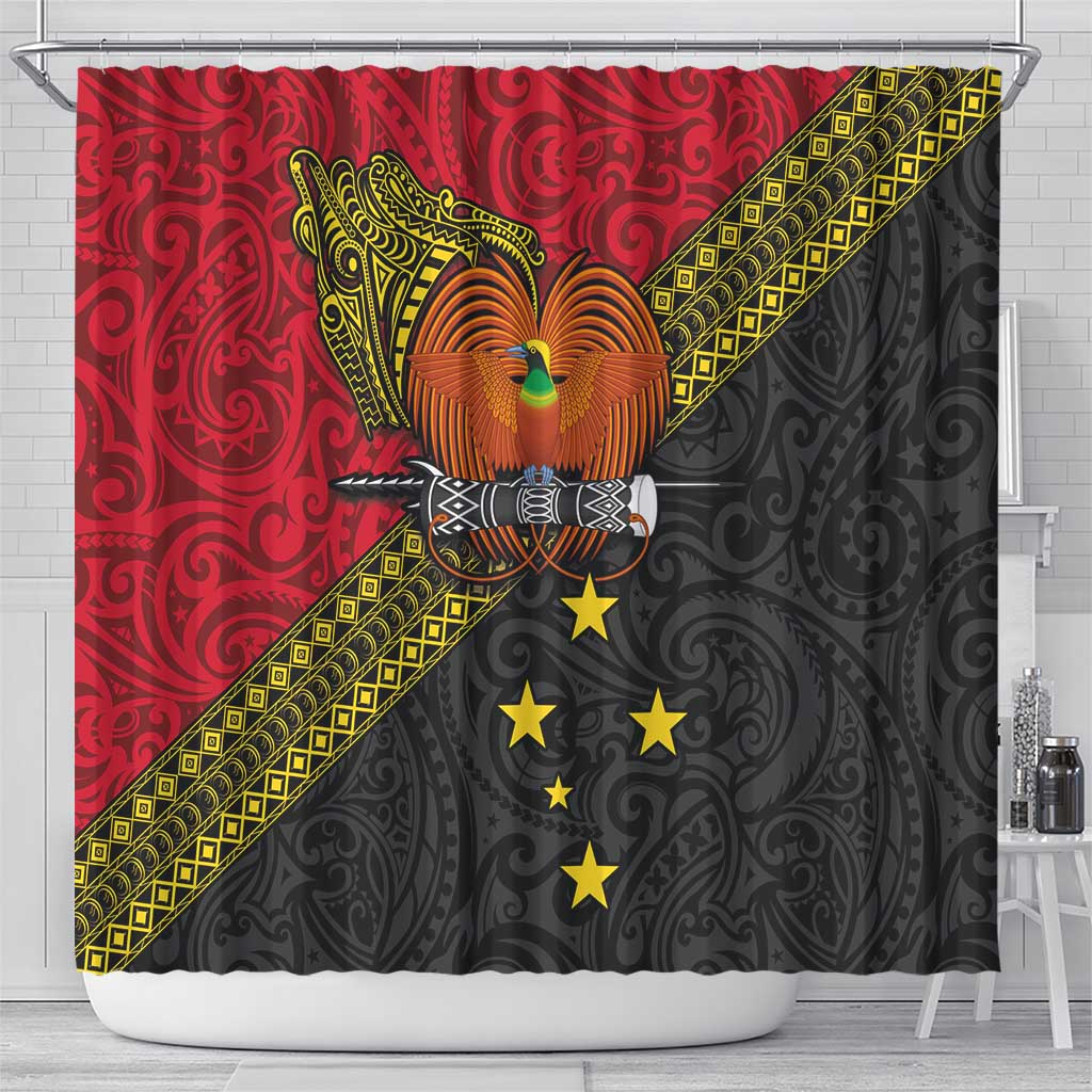 Papua New Guinea Goroka Show Shower Curtain Bird-of-paradise and Melanesian Tattoo Pattern LT03 - Polynesian Pride