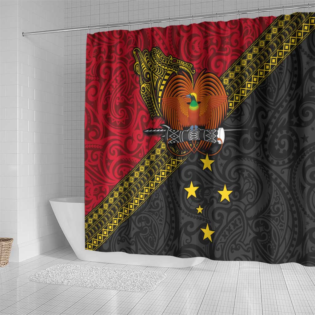 Papua New Guinea Goroka Show Shower Curtain Bird-of-paradise and Melanesian Tattoo Pattern LT03 - Polynesian Pride