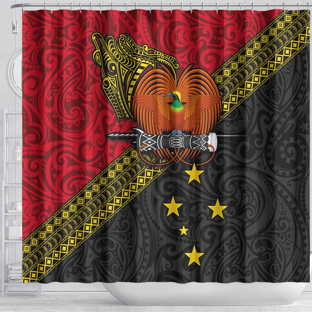 Papua New Guinea Goroka Show Shower Curtain Bird-of-paradise and Melanesian Tattoo Pattern LT03 - Polynesian Pride