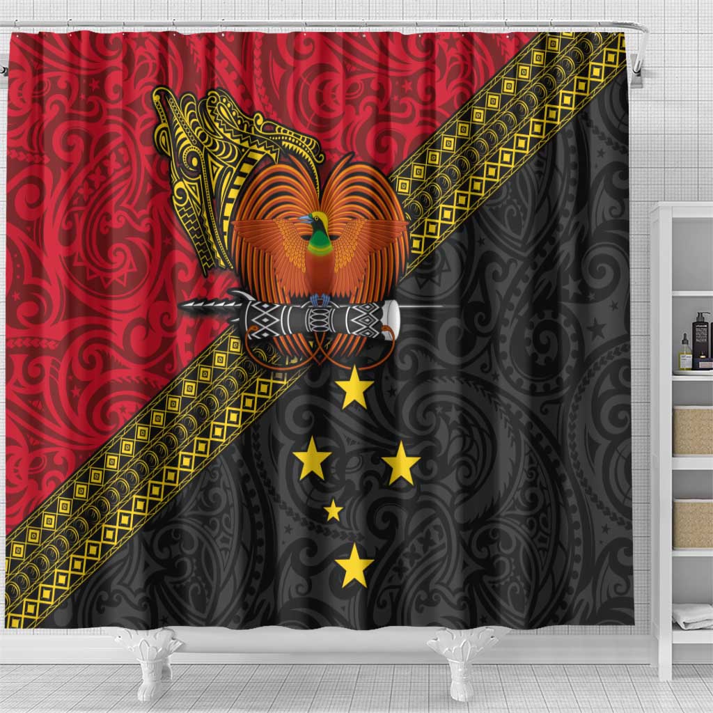 Papua New Guinea Goroka Show Shower Curtain Bird-of-paradise and Melanesian Tattoo Pattern LT03 - Polynesian Pride