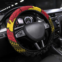 Papua New Guinea Goroka Show Steering Wheel Cover Bird-of-paradise and Melanesian Tattoo Pattern LT03 Universal Fit Red - Polynesian Pride