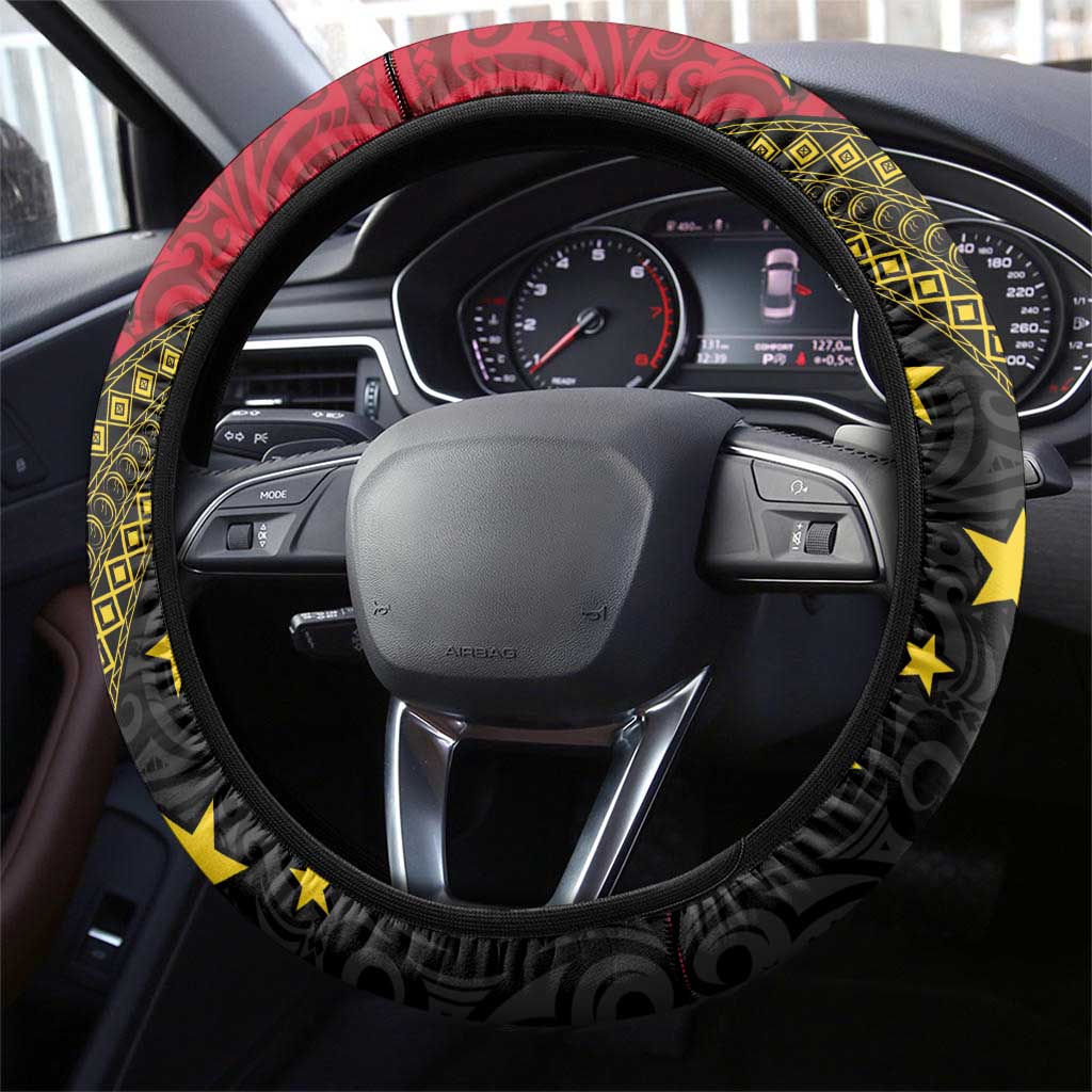 Papua New Guinea Goroka Show Steering Wheel Cover Bird-of-paradise and Melanesian Tattoo Pattern LT03 - Polynesian Pride