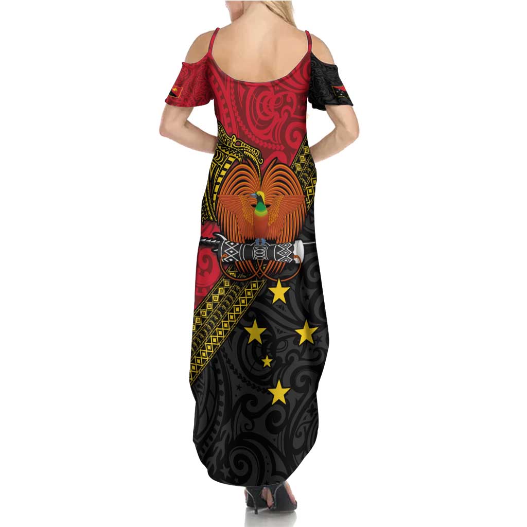 Papua New Guinea Goroka Show Summer Maxi Dress Bird-of-paradise and Melanesian Tattoo Pattern LT03 - Polynesian Pride
