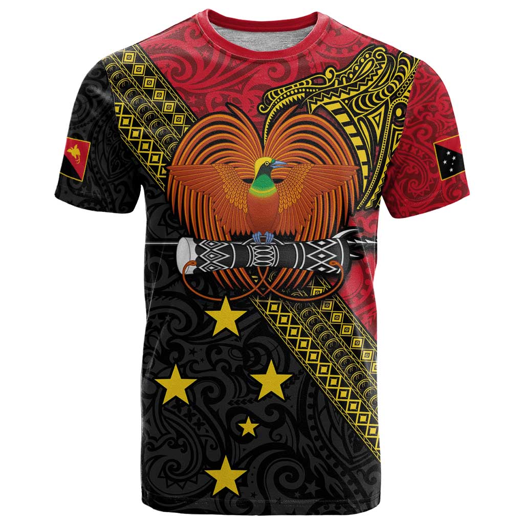 Papua New Guinea Goroka Show T Shirt Bird-of-paradise and Melanesian Tattoo Pattern LT03 Red - Polynesian Pride