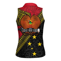 Papua New Guinea Goroka Show Women Sleeveless Polo Shirt Bird-of-paradise and Melanesian Tattoo Pattern LT03 - Polynesian Pride