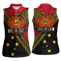 Papua New Guinea Goroka Show Women Sleeveless Polo Shirt Bird-of-paradise and Melanesian Tattoo Pattern LT03 - Polynesian Pride