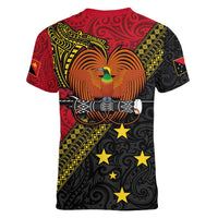 Papua New Guinea Goroka Show Women V-Neck T-Shirt Bird-of-paradise and Melanesian Tattoo Pattern LT03 - Polynesian Pride