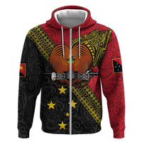 Papua New Guinea Goroka Show Zip Hoodie Bird-of-paradise and Melanesian Tattoo Pattern LT03 Zip Hoodie Red - Polynesian Pride