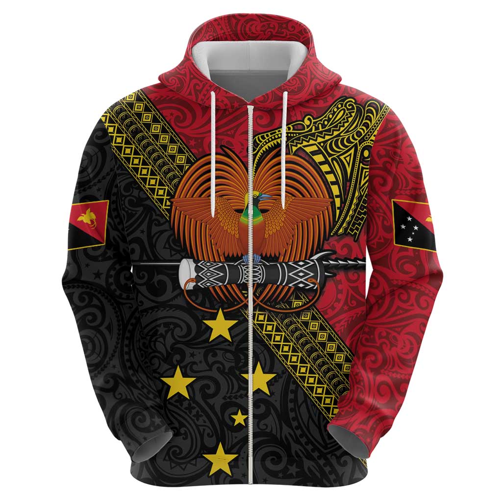 Papua New Guinea Goroka Show Zip Hoodie Bird-of-paradise and Melanesian Tattoo Pattern LT03 - Polynesian Pride