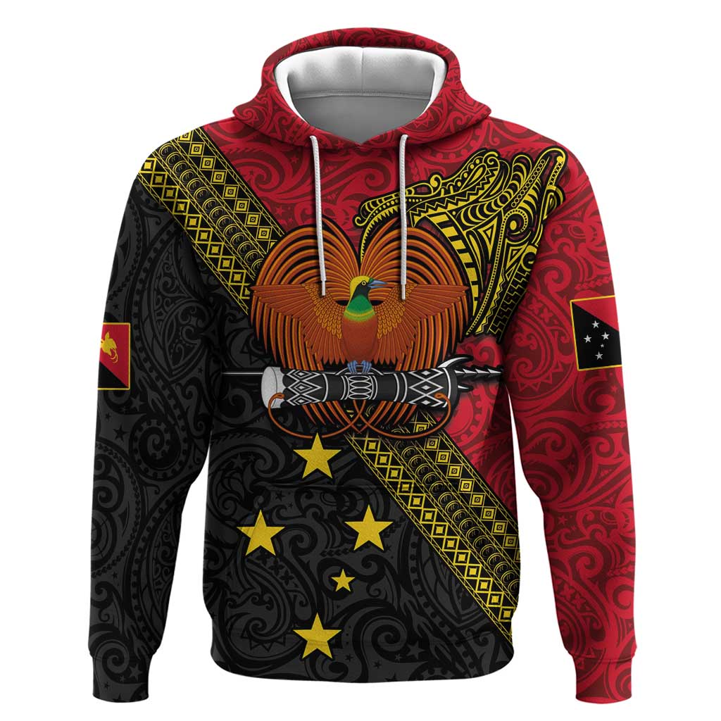 Papua New Guinea Goroka Show Zip Hoodie Bird-of-paradise and Melanesian Tattoo Pattern LT03 Pullover Hoodie Red - Polynesian Pride