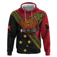 Papua New Guinea Goroka Show Zip Hoodie Bird-of-paradise and Melanesian Tattoo Pattern LT03 Pullover Hoodie Red - Polynesian Pride