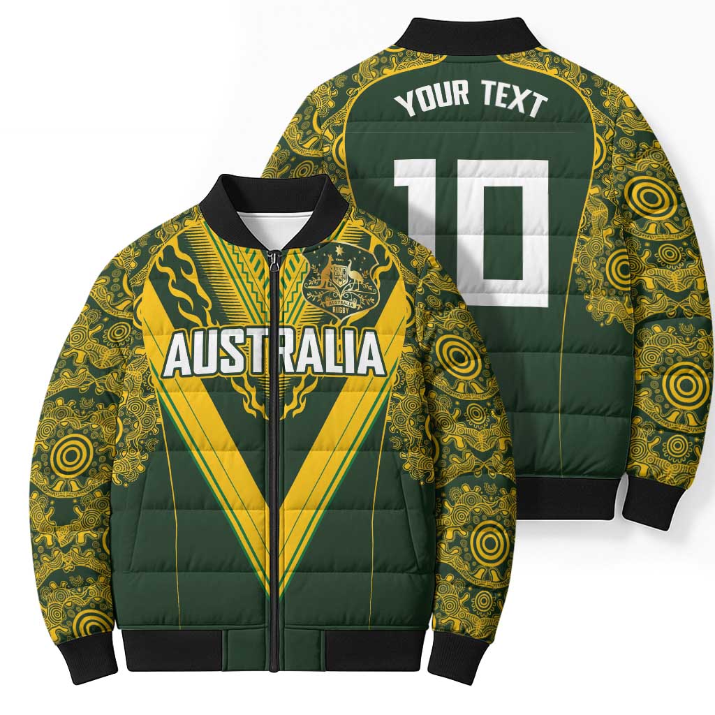 Australia Rugby Custom Bomber Puffer Jacket Aboriginal Art Sporty Style - Polynesian Pride