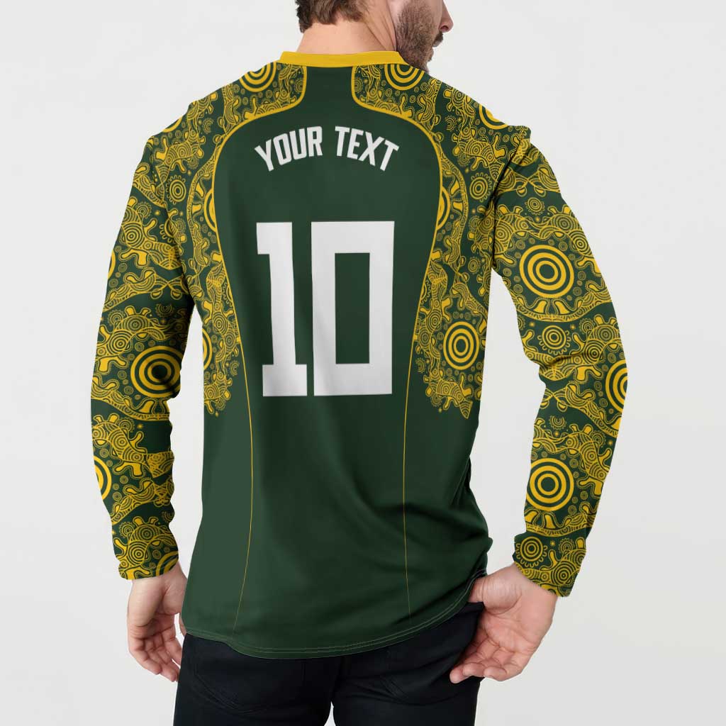 Australia Rugby Custom Button Sweatshirt Aboriginal Art Sporty Style - Polynesian Pride