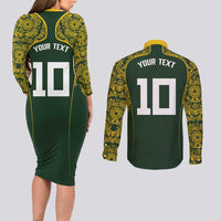 Australia Rugby Custom Couples Matching Long Sleeve Bodycon Dress and Long Sleeve Button Shirt Aboriginal Art Sporty Style - Polynesian Pride