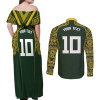 Australia Rugby Custom Couples Matching Off Shoulder Maxi Dress and Long Sleeve Button Shirt Aboriginal Art Sporty Style - Polynesian Pride