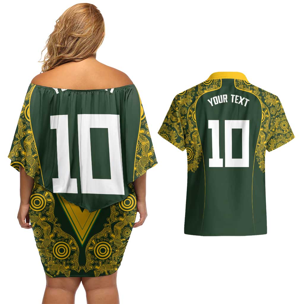 Australia Rugby Custom Couples Matching Off Shoulder Short Dress and Hawaiian Shirt Aboriginal Art Sporty Style LT03 - Polynesian Pride