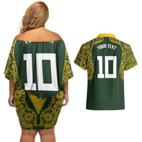 Australia Rugby Custom Couples Matching Off Shoulder Short Dress and Hawaiian Shirt Aboriginal Art Sporty Style LT03 - Polynesian Pride