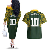 Australia Rugby Custom Couples Matching Off The Shoulder Long Sleeve Dress and Hawaiian Shirt Aboriginal Art Sporty Style LT03 - Polynesian Pride