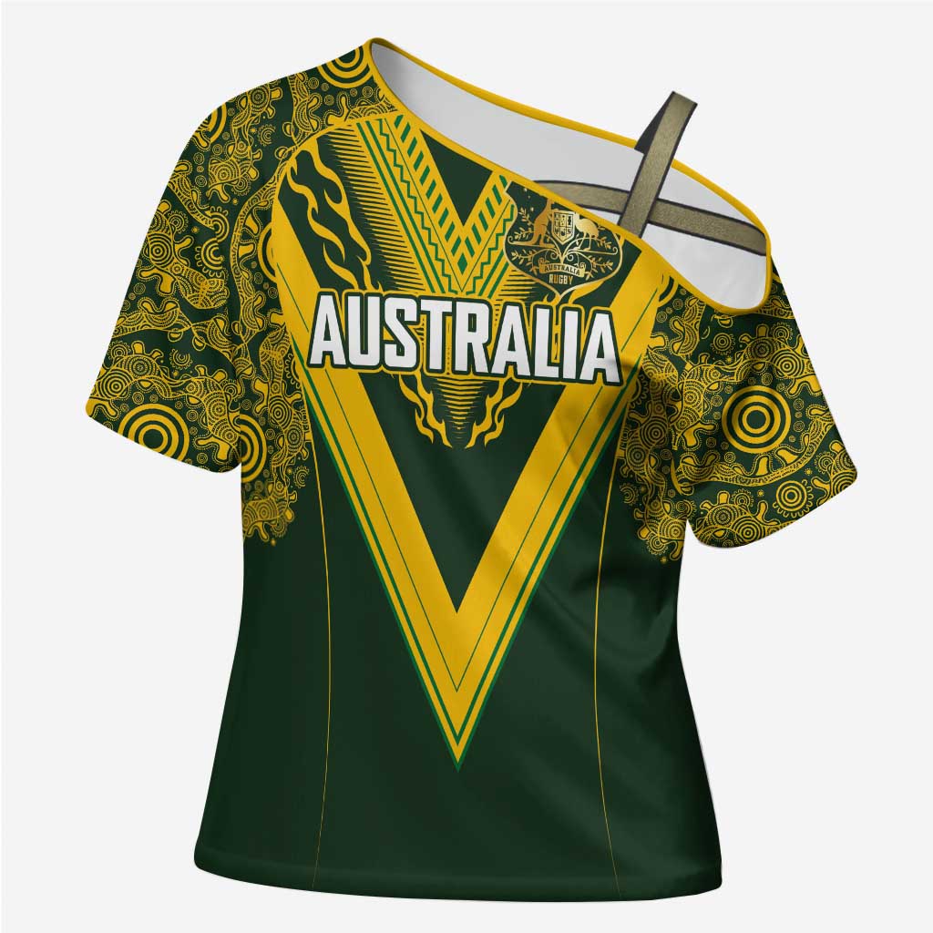 Australia Rugby Custom Cross Shoulder Shirt Aboriginal Art Sporty Style - Polynesian Pride