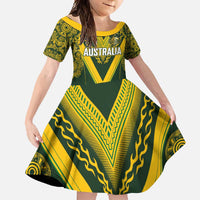 Australia Rugby Custom Family Matching Mermaid Dress and Hawaiian Shirt Aboriginal Art Sporty Style LT03 Daughter's Dress Green - Polynesian Pride