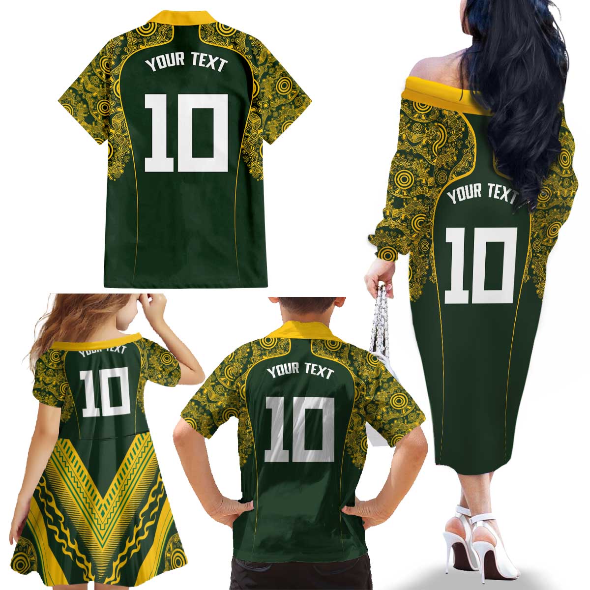 Australia Rugby Custom Family Matching Off The Shoulder Long Sleeve Dress and Hawaiian Shirt Aboriginal Art Sporty Style LT03 - Polynesian Pride