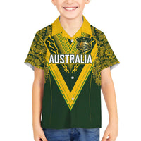 Australia Rugby Custom Family Matching Off The Shoulder Long Sleeve Dress and Hawaiian Shirt Aboriginal Art Sporty Style LT03 Son's Shirt Green - Polynesian Pride