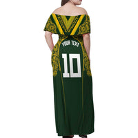 Australia Rugby Custom Family Matching Off Shoulder Maxi Dress and Hawaiian Shirt Aboriginal Art Sporty Style LT03 - Polynesian Pride