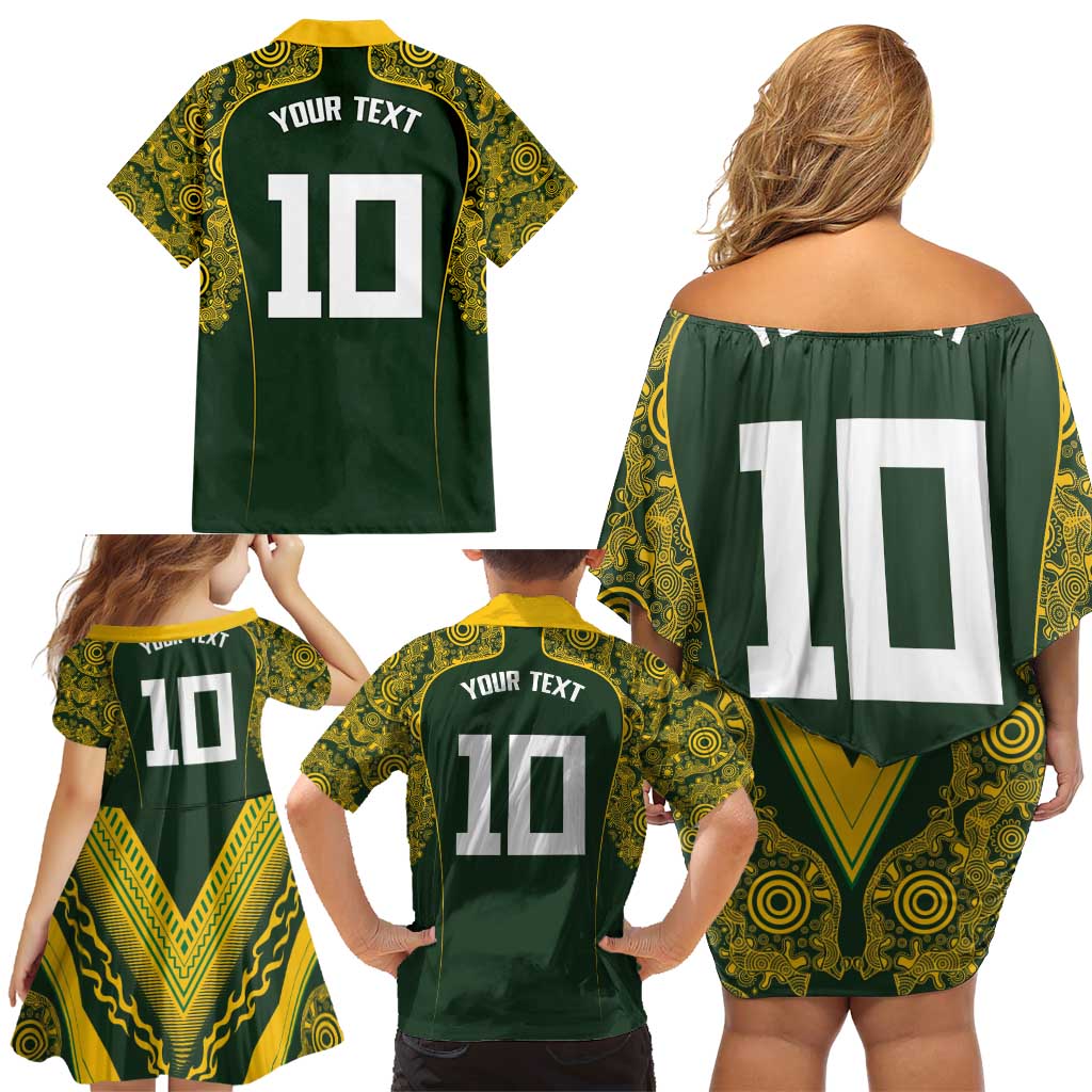 Australia Rugby Custom Family Matching Off Shoulder Short Dress and Hawaiian Shirt Aboriginal Art Sporty Style LT03 - Polynesian Pride