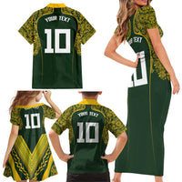 Australia Rugby Custom Family Matching Short Sleeve Bodycon Dress and Hawaiian Shirt Aboriginal Art Sporty Style LT03 - Polynesian Pride