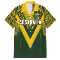 Australia Rugby Custom Family Matching Summer Maxi Dress and Hawaiian Shirt Aboriginal Art Sporty Style LT03 Dad's Shirt - Short Sleeve Green - Polynesian Pride