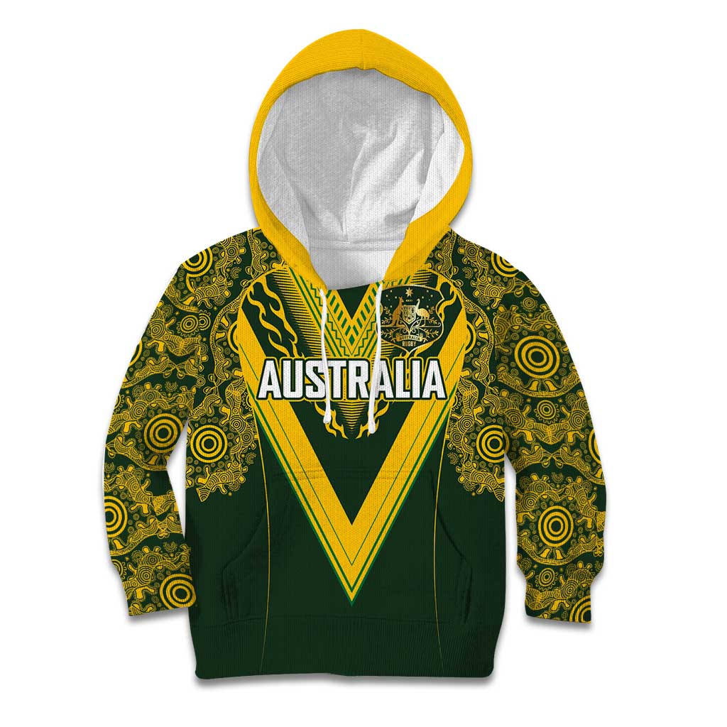 Australia Rugby Custom Kid Hoodie Aboriginal Art Sporty Style - Polynesian Pride