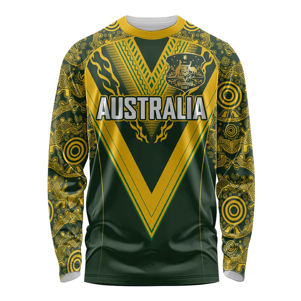 Australia Rugby Custom Long Sleeve Shirt Aboriginal Art Sporty Style - Polynesian Pride