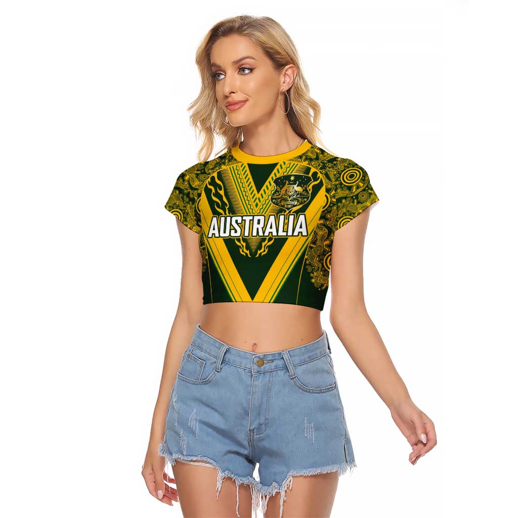 Australia Rugby Custom Raglan Cropped T Shirt Aboriginal Art Sporty Style - Polynesian Pride