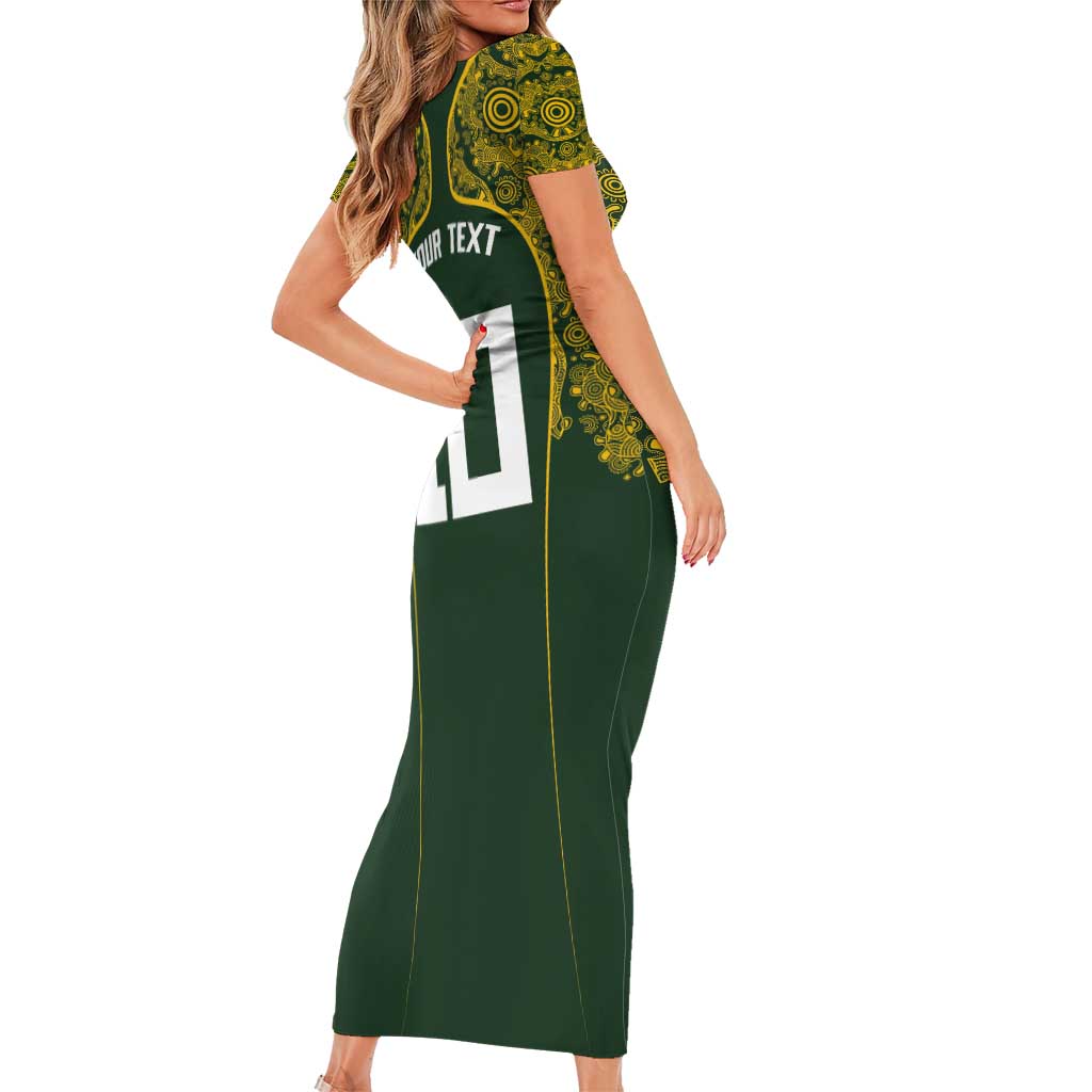 Australia Rugby Custom Short Sleeve Bodycon Dress Aboriginal Art Sporty Style - Polynesian Pride
