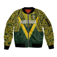 Australia Rugby Custom Sleeve Zip Bomber Jacket Aboriginal Art Sporty Style - Polynesian Pride