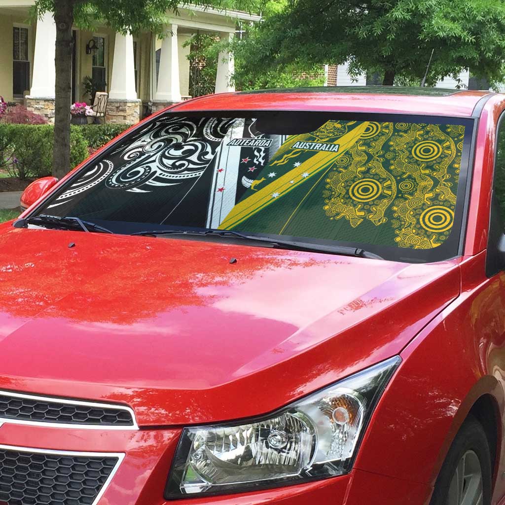 Aotearoa Australia Rugby Auto Sun Shade Maori and Aboriginal Art Sporty Style - Polynesian Pride