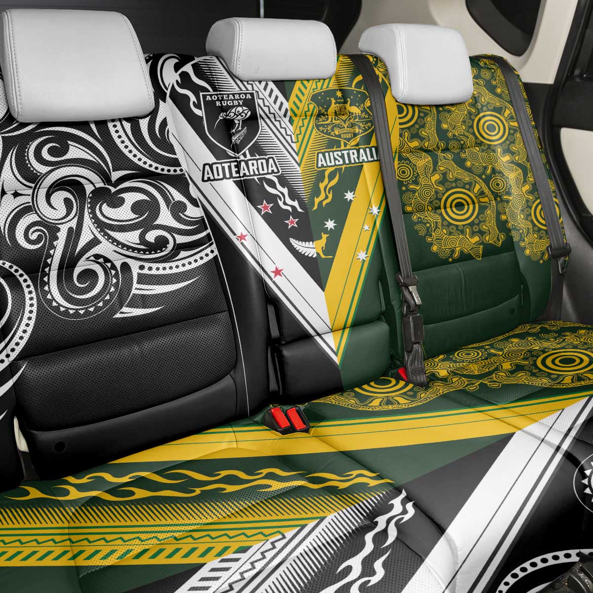 Aotearoa Australia Rugby Back Car Seat Cover Maori and Aboriginal Art Sporty Style - Polynesian Pride