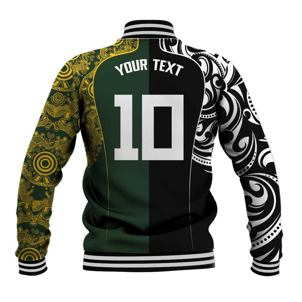 Aotearoa Australia Rugby Custom Baseball Jacket Maori and Aboriginal Art Sporty Style - Polynesian Pride