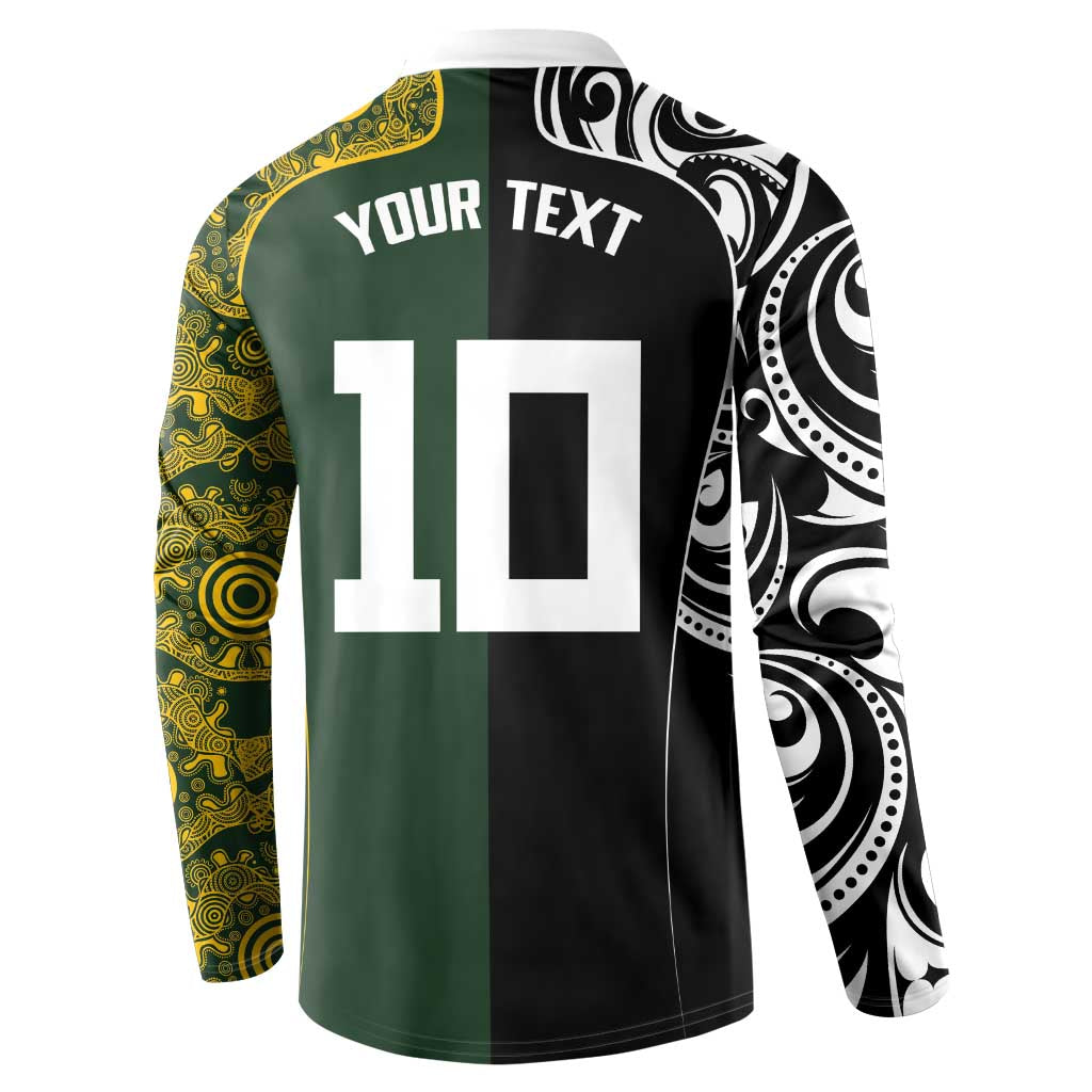 Aotearoa Australia Rugby Custom Button Sweatshirt Maori and Aboriginal Art Sporty Style - Polynesian Pride