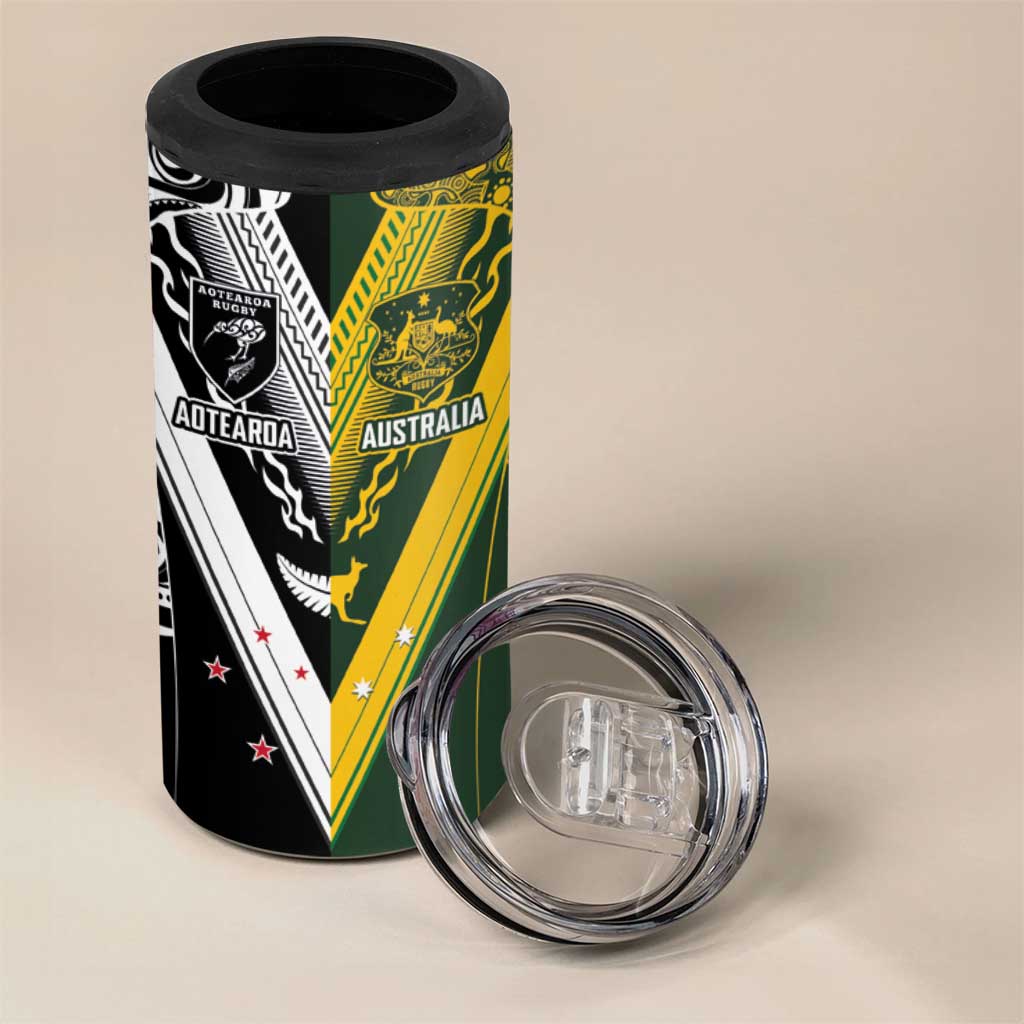Aotearoa Australia Rugby Custom 4 in 1 Can Cooler Tumbler Maori and Aboriginal Art Sporty Style LT03 - Polynesian Pride