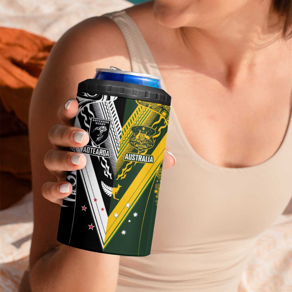 Aotearoa Australia Rugby Custom 4 in 1 Can Cooler Tumbler Maori and Aboriginal Art Sporty Style LT03 - Polynesian Pride