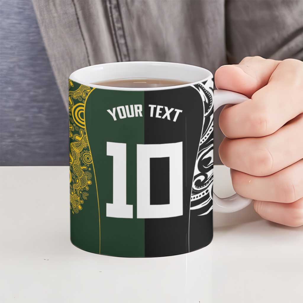 Aotearoa Australia Rugby Custom Ceramic Mug Maori and Aboriginal Art Sporty Style - Polynesian Pride