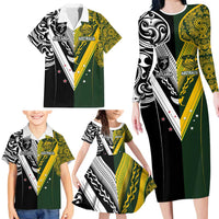 Aotearoa Australia Rugby Custom Family Matching Long Sleeve Bodycon Dress and Hawaiian Shirt Maori and Aboriginal Art Sporty Style LT03 - Polynesian Pride