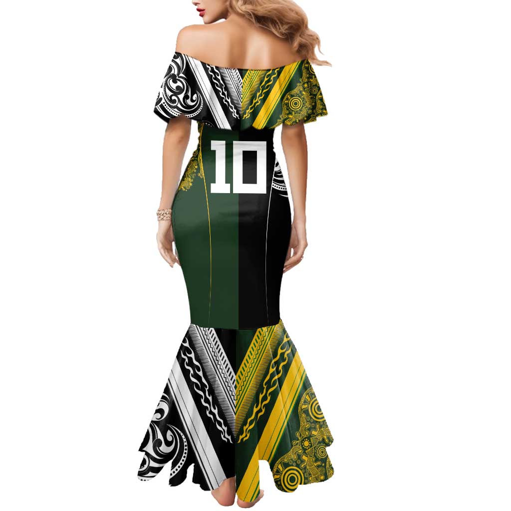 Aotearoa Australia Rugby Custom Family Matching Mermaid Dress and Hawaiian Shirt Maori and Aboriginal Art Sporty Style LT03 - Polynesian Pride