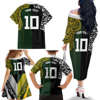 Aotearoa Australia Rugby Custom Family Matching Off The Shoulder Long Sleeve Dress and Hawaiian Shirt Maori and Aboriginal Art Sporty Style LT03 - Polynesian Pride