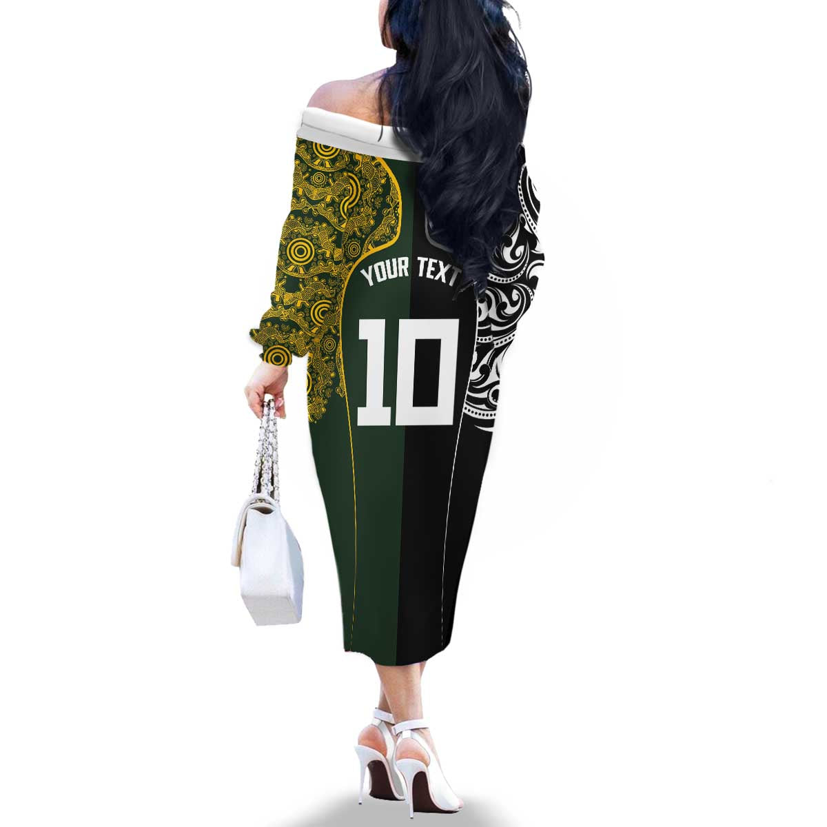 Aotearoa Australia Rugby Custom Family Matching Off The Shoulder Long Sleeve Dress and Hawaiian Shirt Maori and Aboriginal Art Sporty Style LT03 - Polynesian Pride