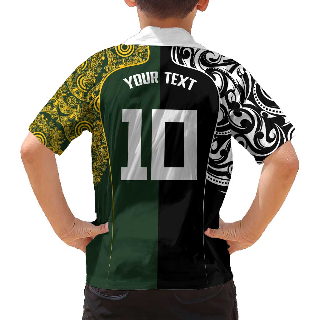 Aotearoa Australia Rugby Custom Family Matching Off Shoulder Maxi Dress and Hawaiian Shirt Maori and Aboriginal Art Sporty Style LT03 - Polynesian Pride