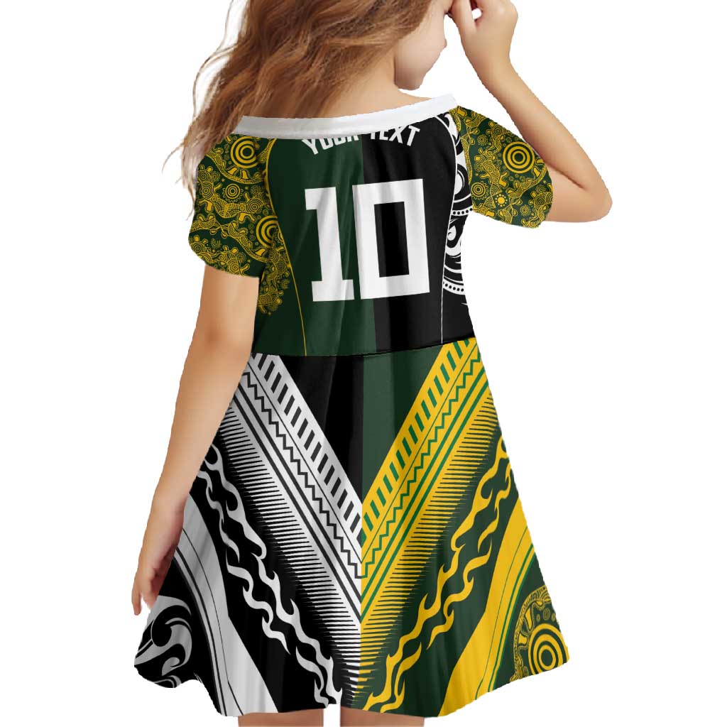 Aotearoa Australia Rugby Custom Family Matching Off Shoulder Maxi Dress and Hawaiian Shirt Maori and Aboriginal Art Sporty Style LT03 - Polynesian Pride