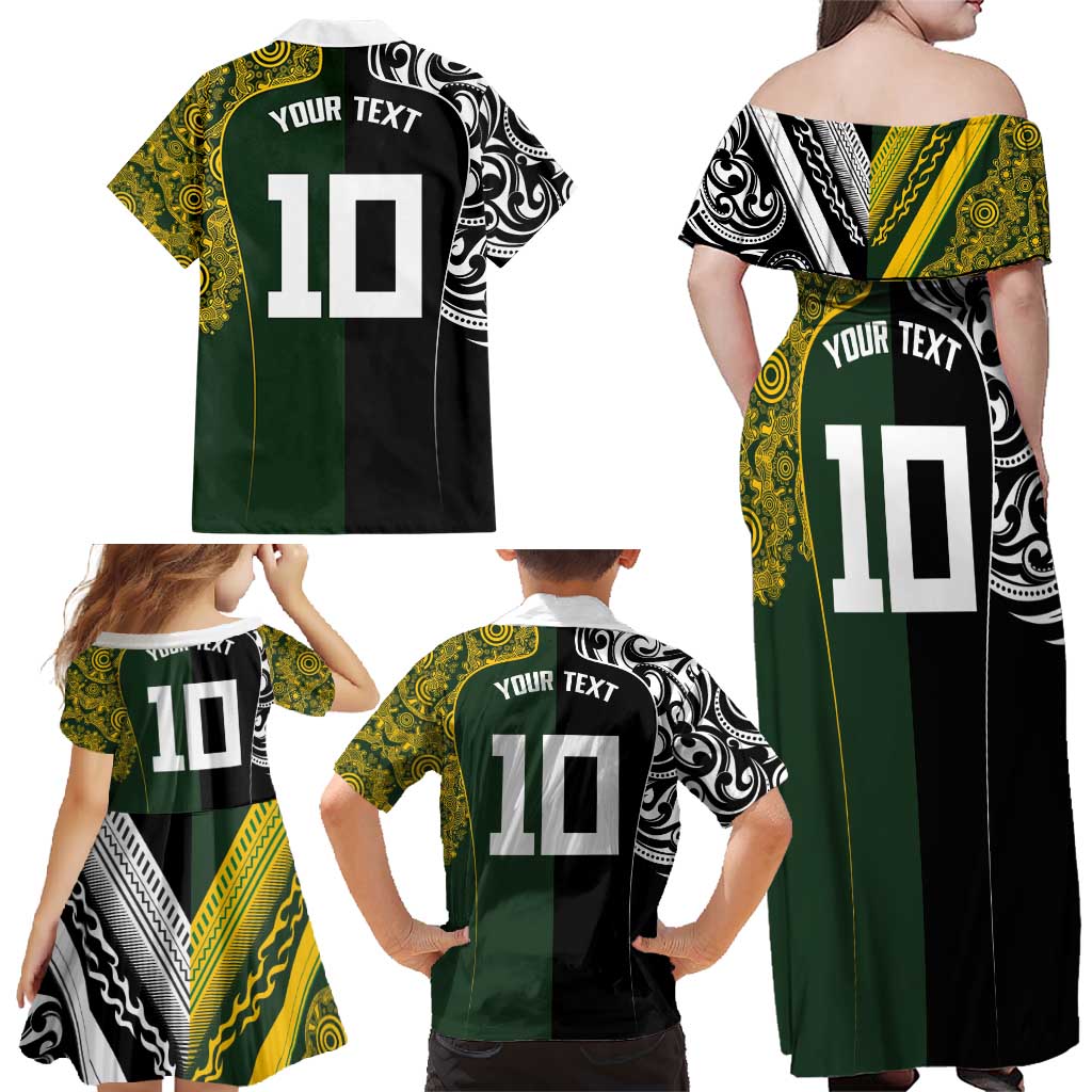 Aotearoa Australia Rugby Custom Family Matching Off Shoulder Maxi Dress and Hawaiian Shirt Maori and Aboriginal Art Sporty Style LT03 - Polynesian Pride